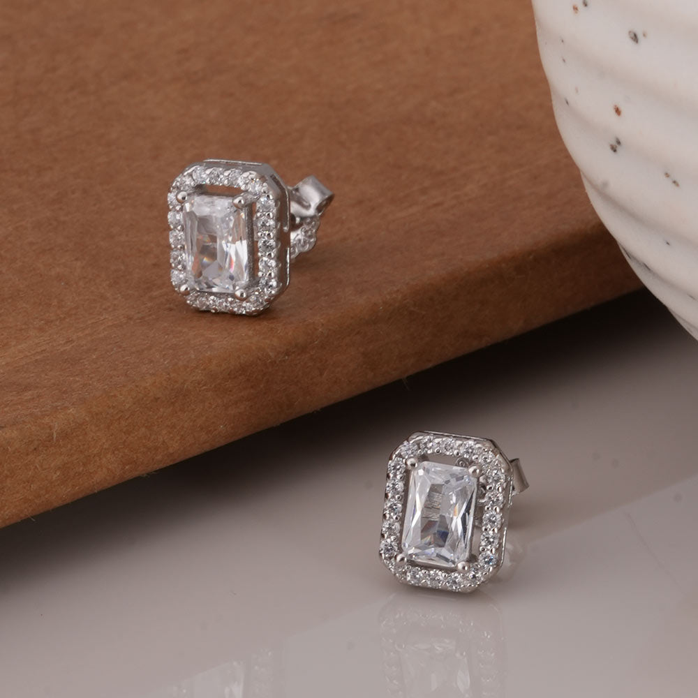 Emerald Cut Crystal 925 Sterling Silver Stud Earrings - view 5
