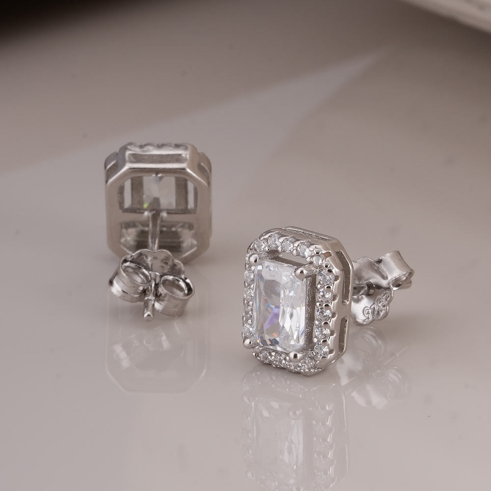 Emerald Cut Crystal 925 Sterling Silver Stud Earrings - view 6
