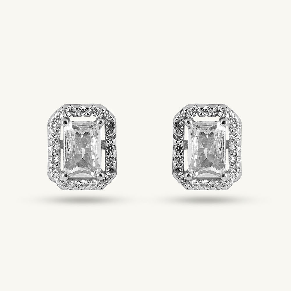 Emerald Cut Crystal 925 Sterling Silver Stud Earrings - view 2