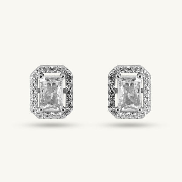 Emerald Cut Crystal 925 Sterling Silver Stud Earrings