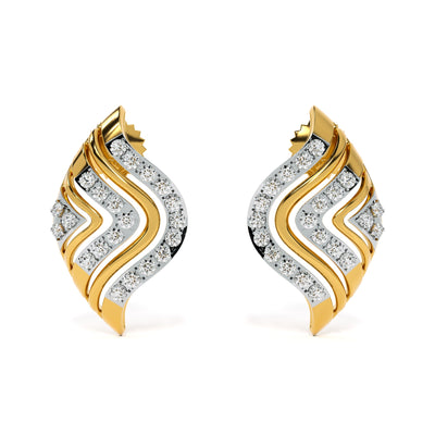 Wavy Chevron 9KT Gold Lab Grown Diamond Earrings