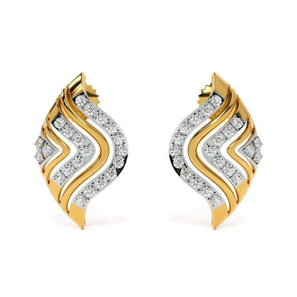 Wavy Chevron 9KT Gold Lab Grown Diamond Earrings