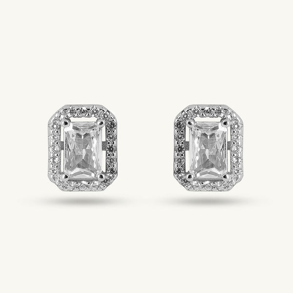 Emerald Cut Crystal 925 Sterling Silver Stud Earrings - Image 1