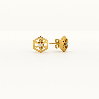 Golden Hexa Star Lab-Grown Diamond Customizable Stud Earring