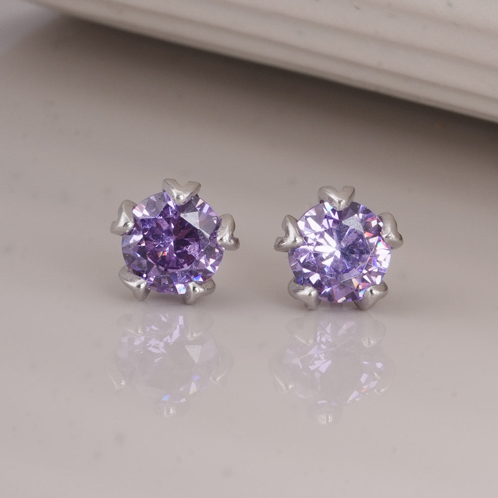 Purple 925 Sterling Silver Stud Earrings - view 3