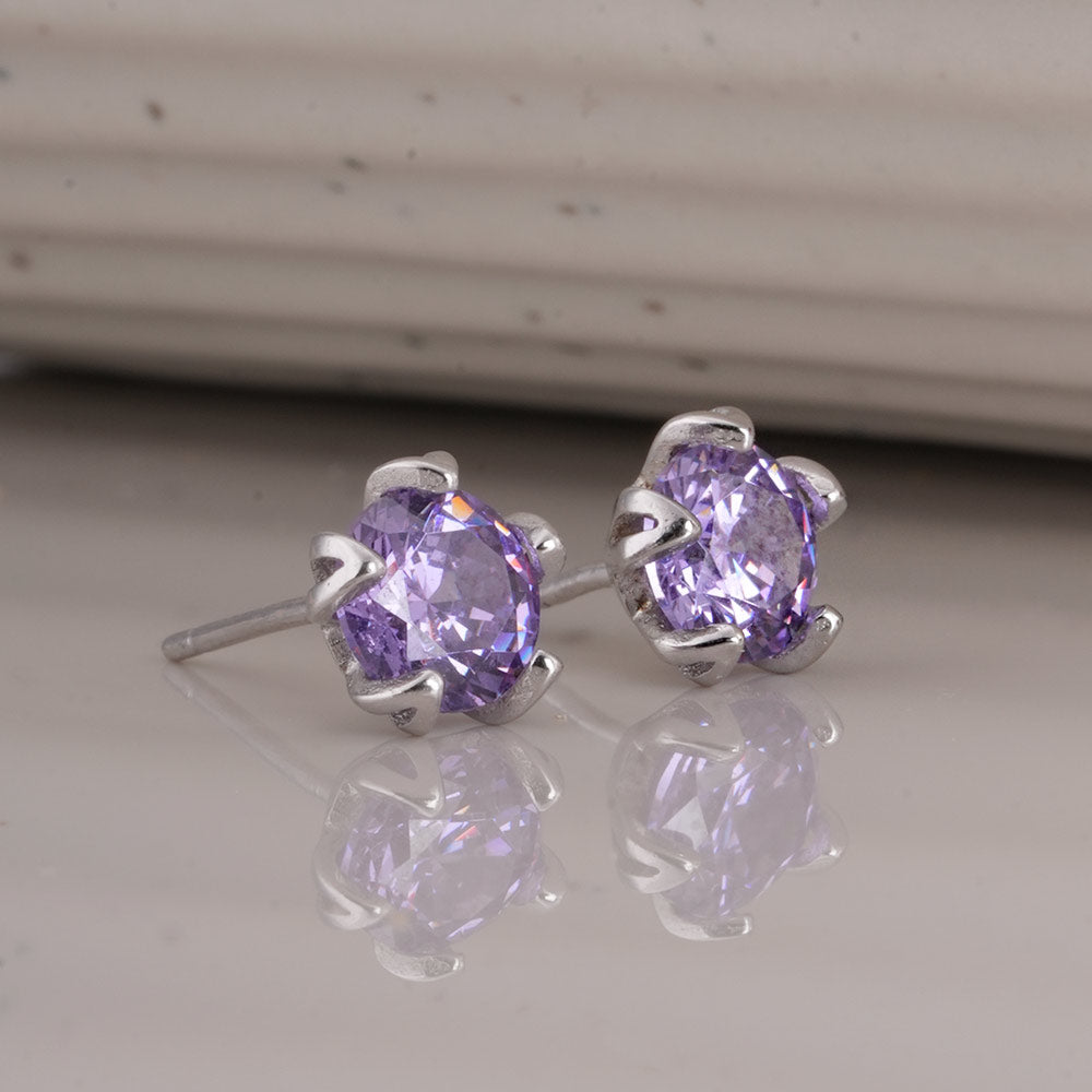 Purple 925 Sterling Silver Stud Earrings - view 4