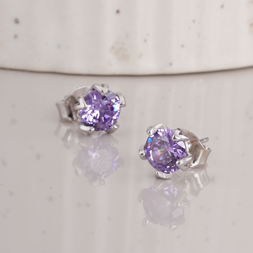 Purple 925 Sterling Silver Stud Earrings - view 5