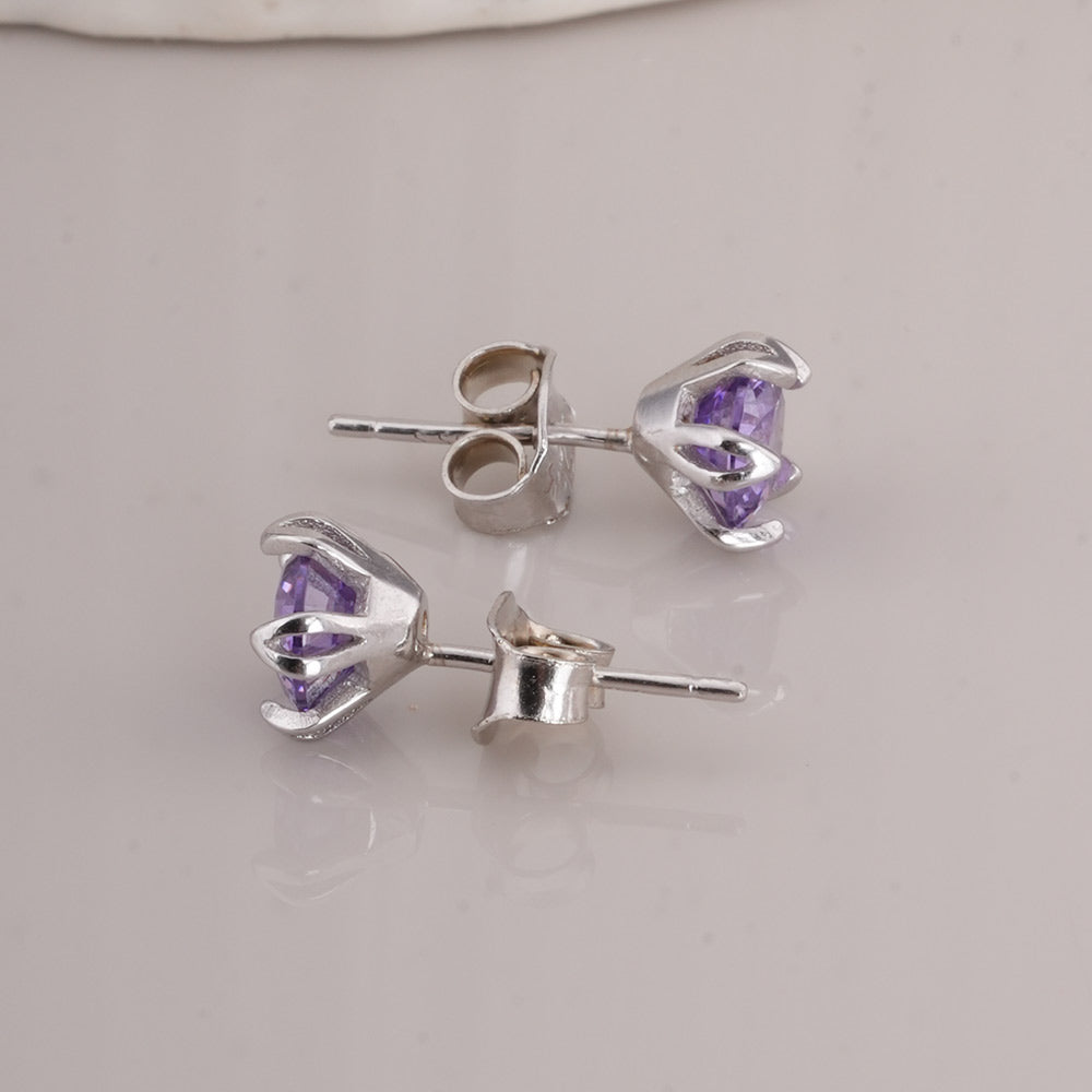 Purple 925 Sterling Silver Stud Earrings - view 6