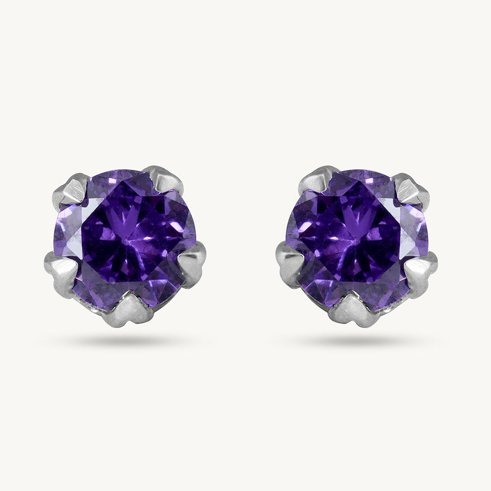 Purple 925 Sterling Silver Stud Earrings - view 2