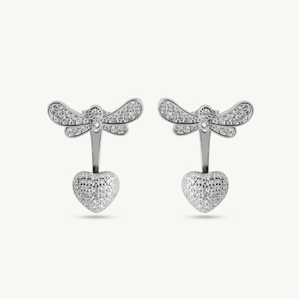 Dragonfly with Heart 925 Sterling Silver Earrings