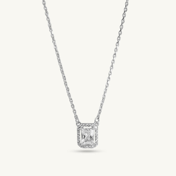 Rectangular Crystal 925 Sterling Silver Pendant Necklace