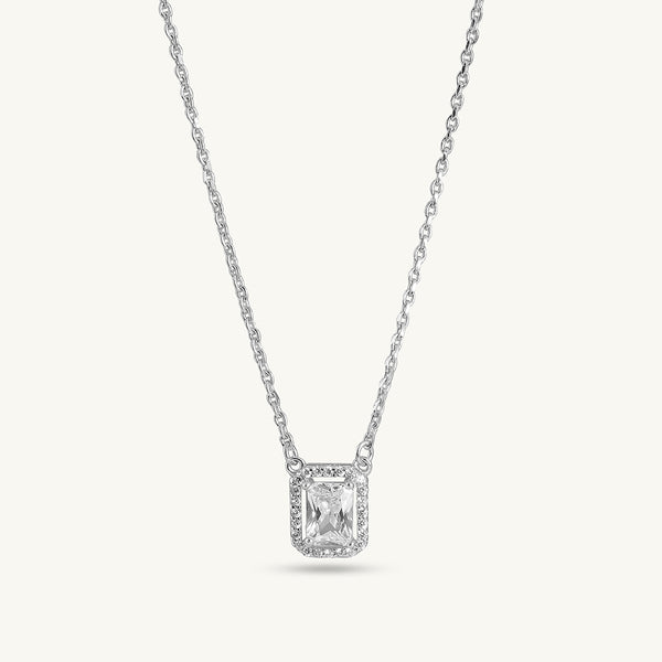 Rectangular Crystal 925 Sterling Silver Pendant Necklace - Image 1
