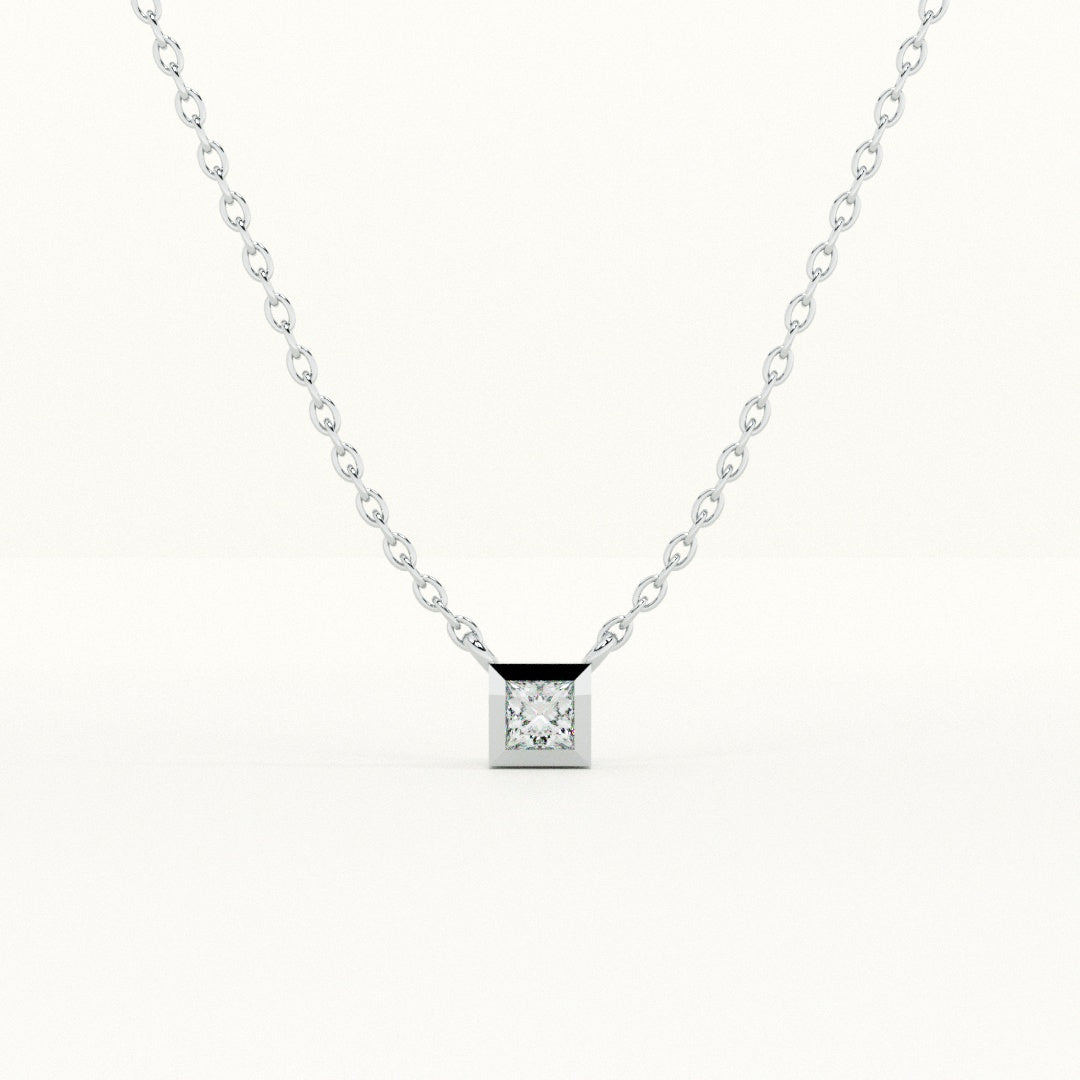 Princess Cut 925 Sterling Silver Pendant Necklace