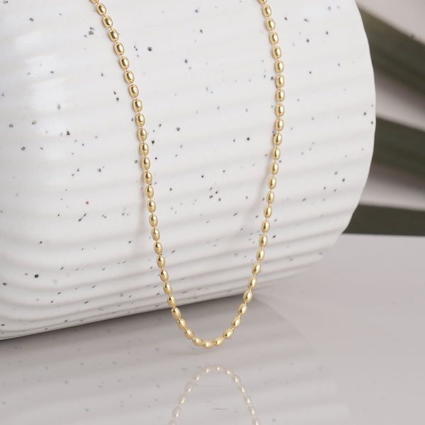 Oval Gold Beads 925 Silver Chain