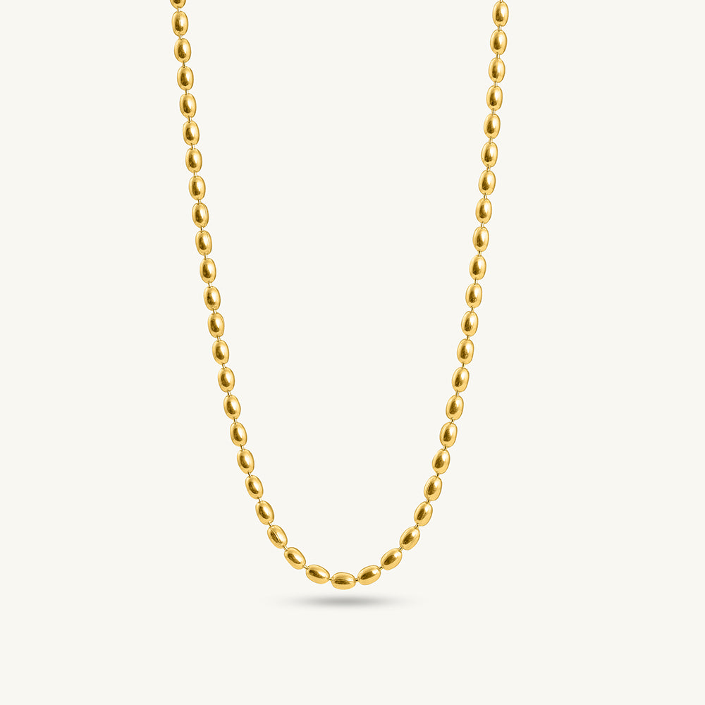 Oval Gold Beads 925 Sterling Silver Chain