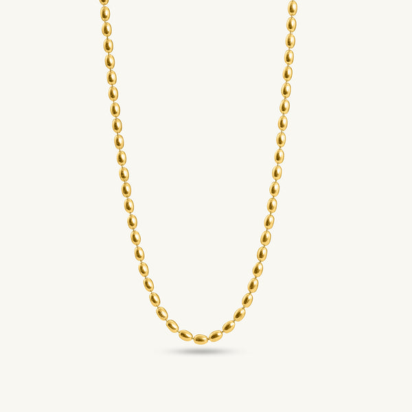 Oval Gold Beads 925 Sterling Silver Chain