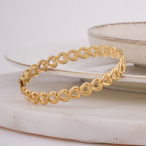 Gold Heart Bangle Bracelet