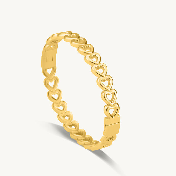 Gold Heart Bangle Bracelet