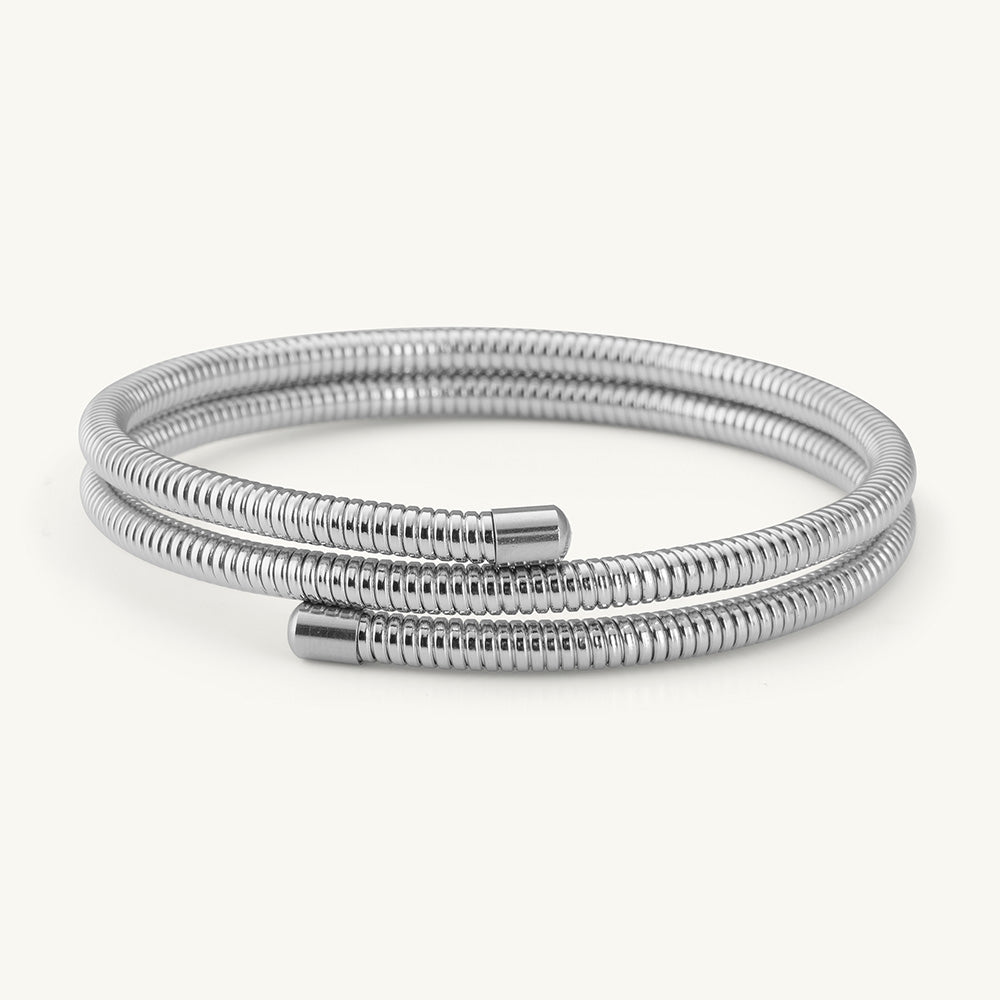 Ribbed Silver Coiled Bracelet