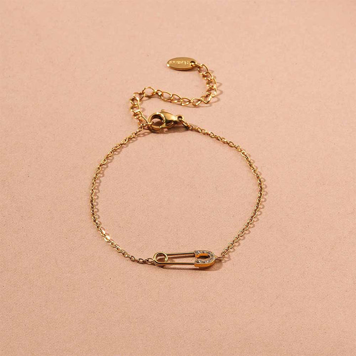 Crystal Safety Pin Chain Bracelet-2