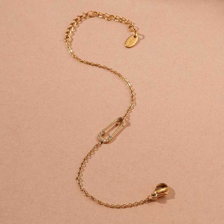 Crystal Safety Pin Chain Bracelet-5