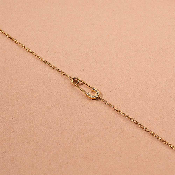 Crystal Safety Pin Chain Bracelet-4