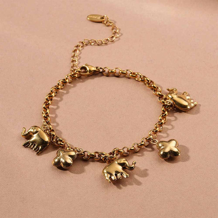 Boho Elephant & Bloom Charm Bracelet-4