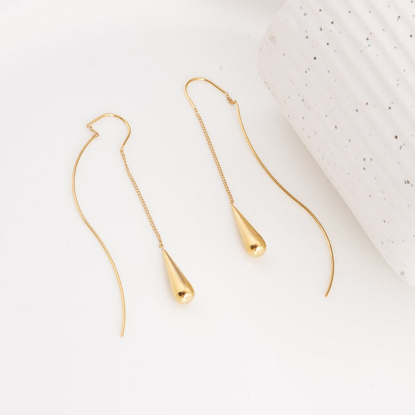 Gold Water Drop Tassel Earrings