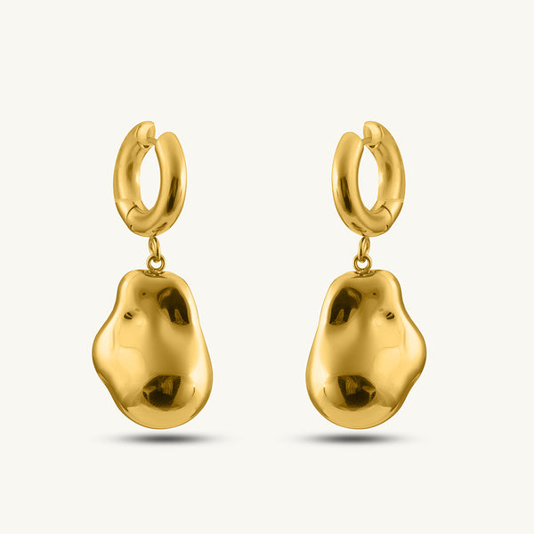 Organic Shape Gold Drop Earrings