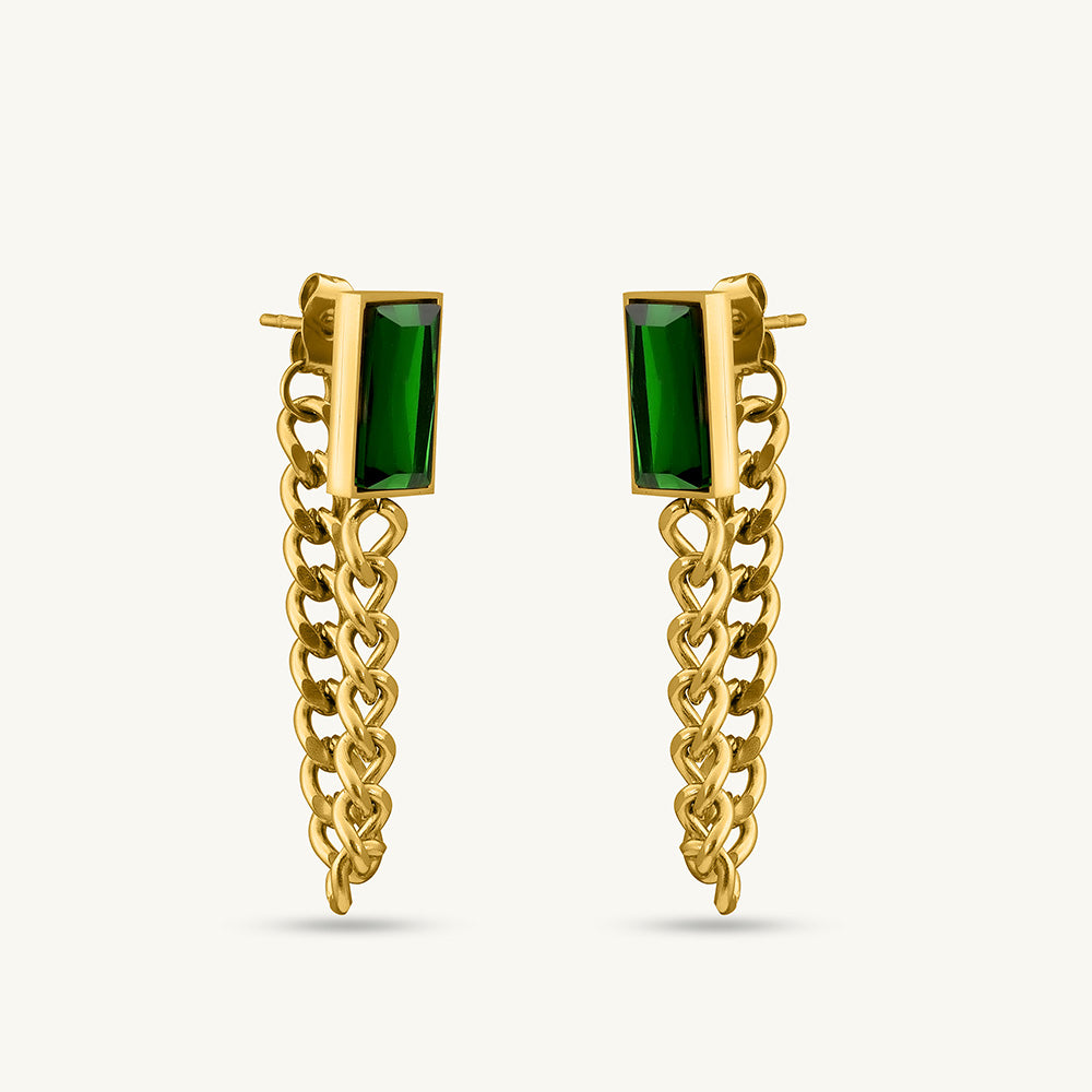 Emerald Dangling Chain Drop Earring