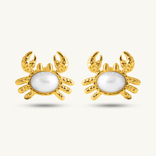 Crab Pearl Stud Earrings