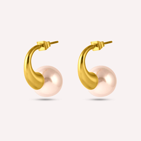 Curve Pearl Hoop Earrings
