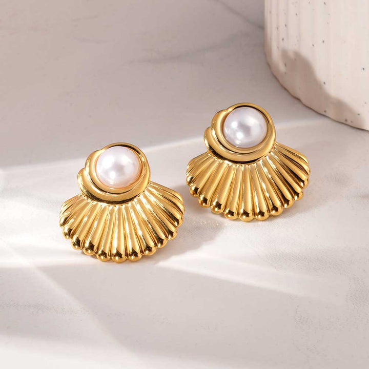 Oyster Pearl Stud Earrings-2