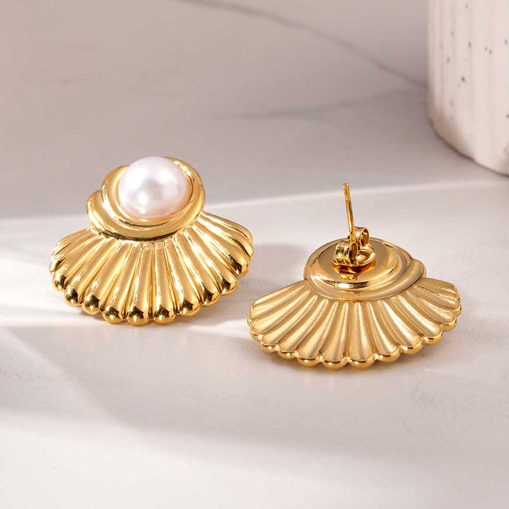 Oyster Pearl Stud Earrings-3