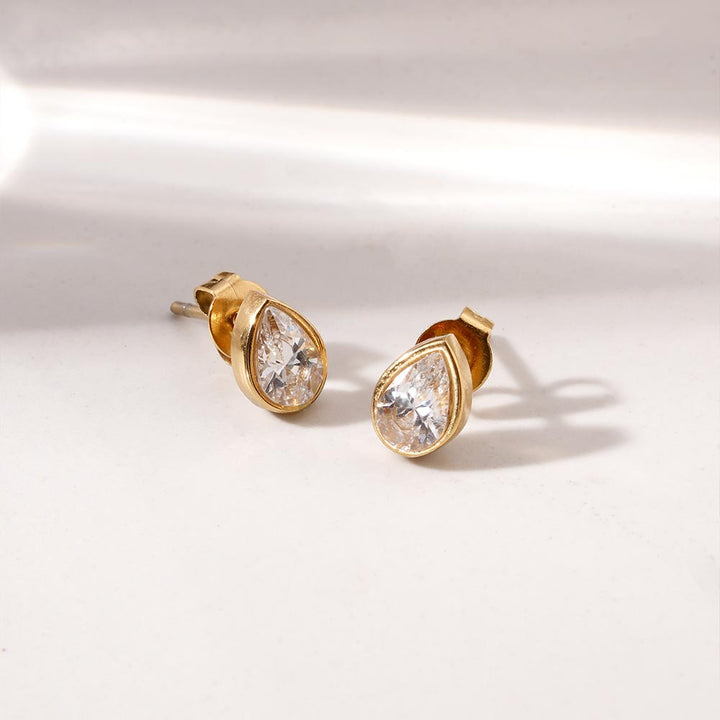 Glossy Pear CZ Stud Earrings-4