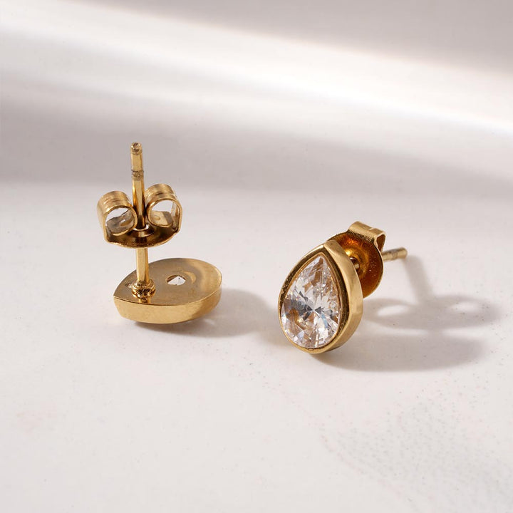 Glossy Pear CZ Stud Earrings-3
