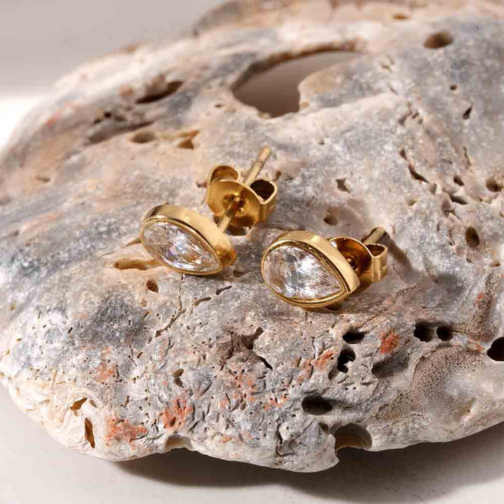 Glossy Pear CZ Stud Earrings-2
