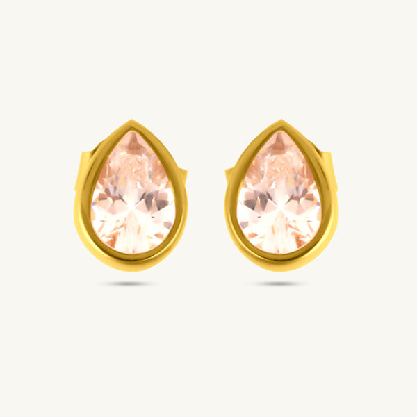 Glossy Pear CZ Stud Earrings