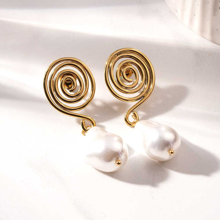 Swirl Pearl Drop Earrings-2