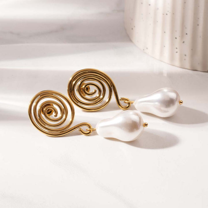 Swirl Pearl Drop Earrings-4