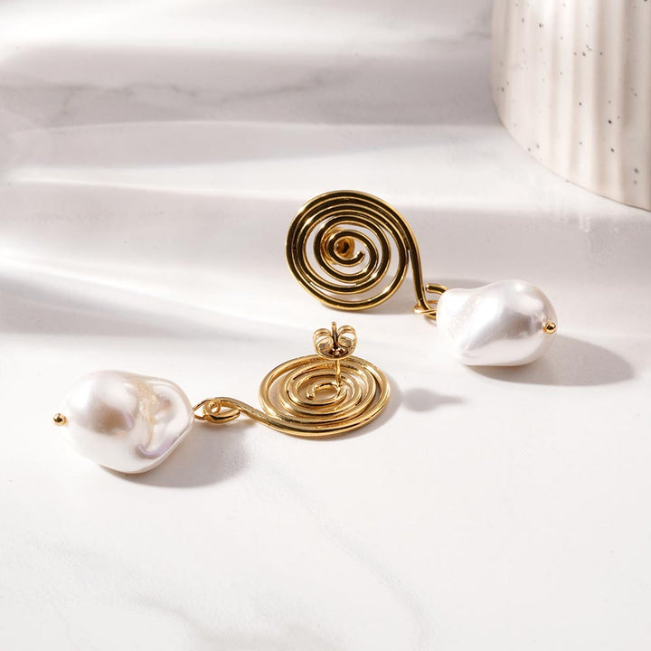 Swirl Pearl Drop Earrings-3