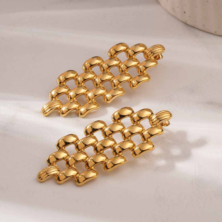 Hexagonal Grid Drop Earrings-4