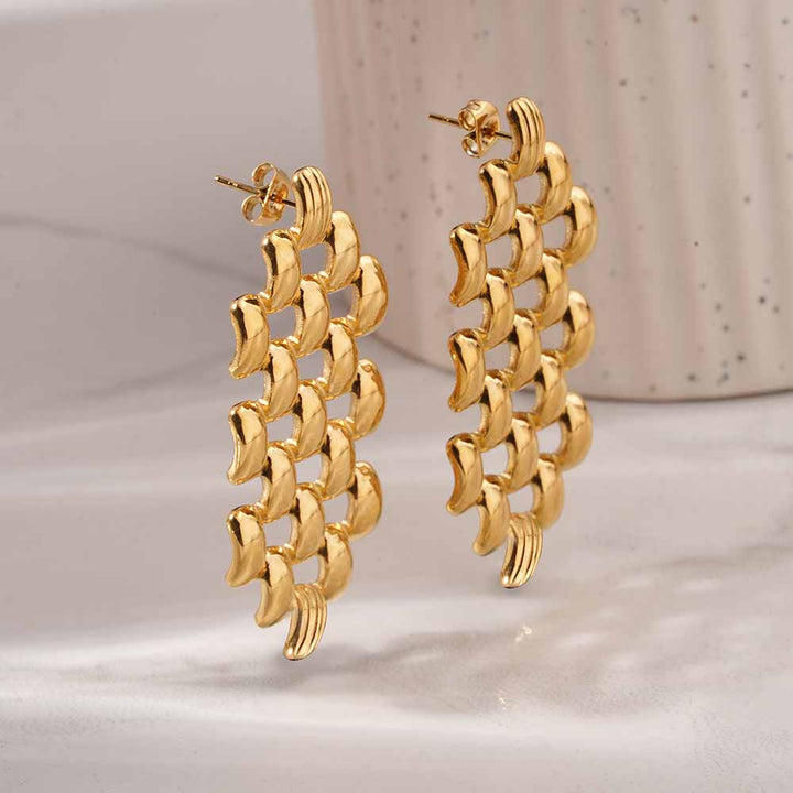 Hexagonal Grid Drop Earrings-3