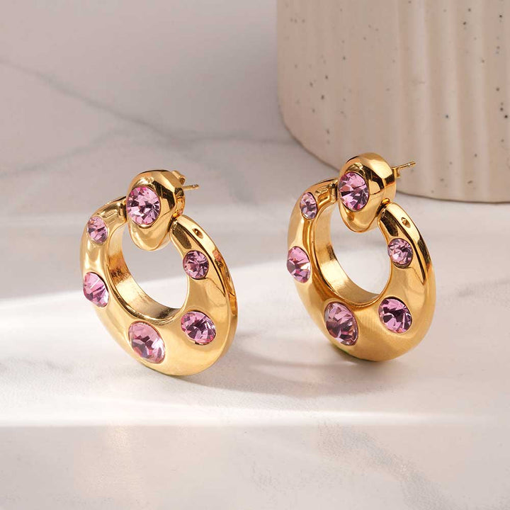 Luxe Pink Gem Drop Earrings - 2