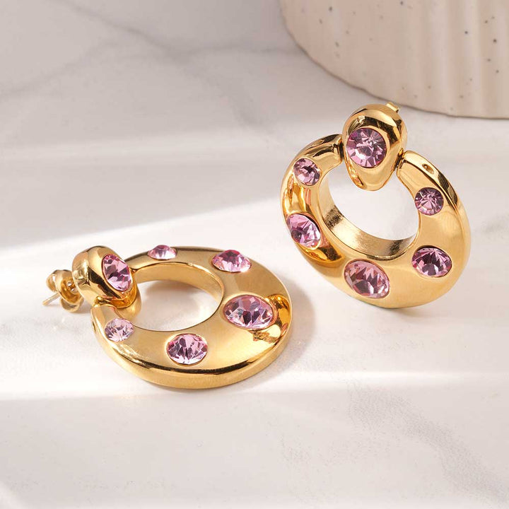 Luxe Pink Gem Drop Earrings - 1