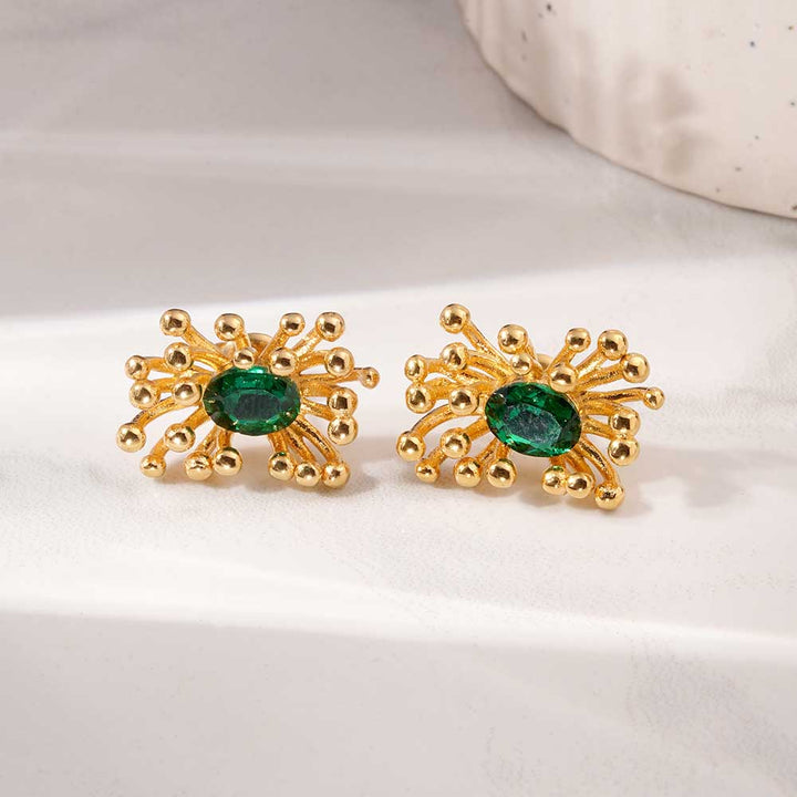 Gold Burst CZ Stone Earrings-3
