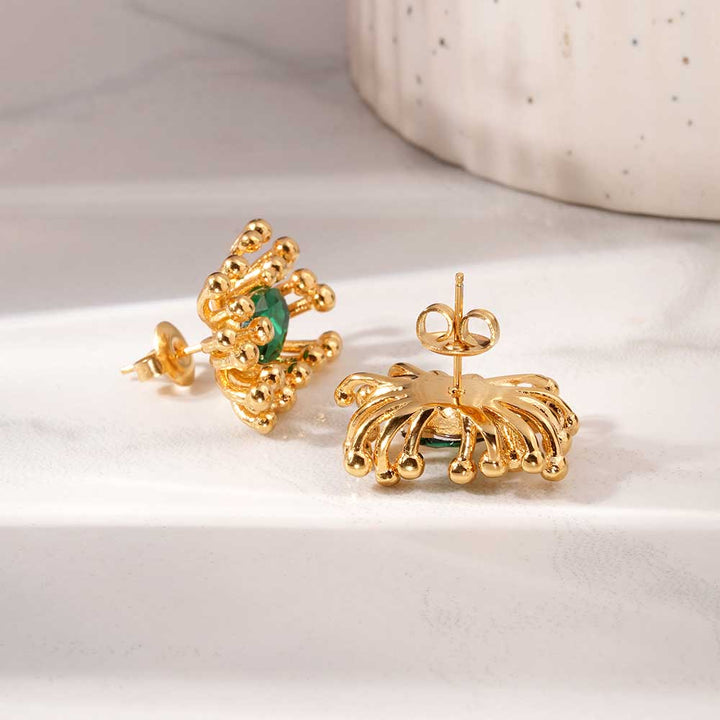 Gold Burst CZ Stone Earrings-4