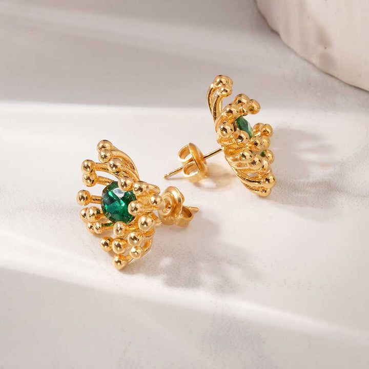 Gold Burst CZ Stone Earrings-2