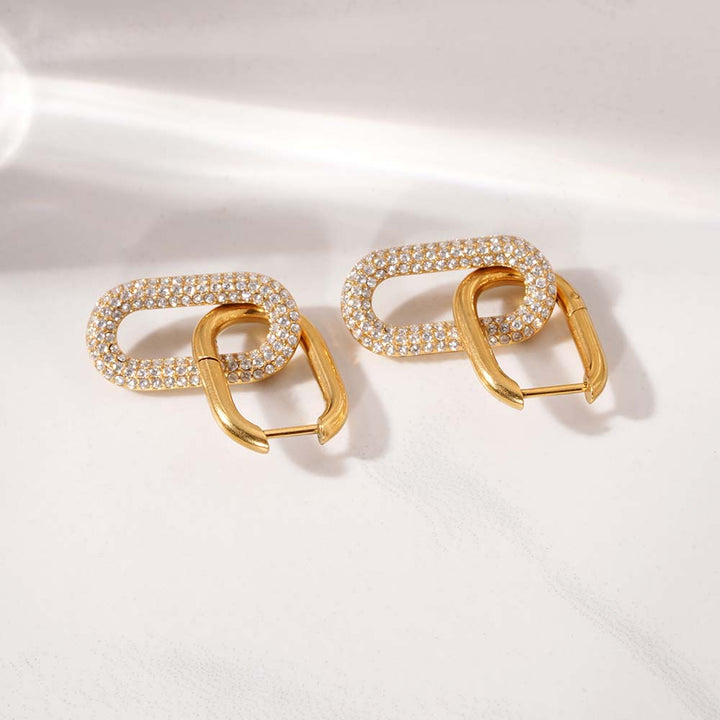Interlock CZ Stone Dangle Earrings-2