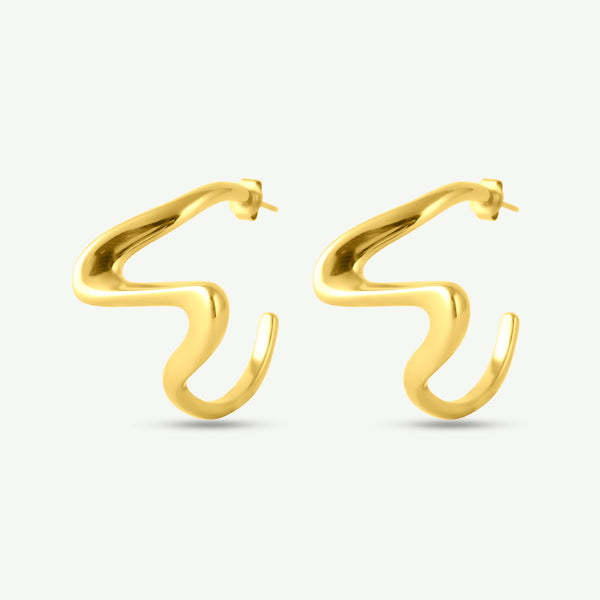 Sculptural Gold Curve Drop Earrings-1